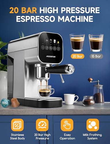 Aigostar Macchina Caffè Cialde, Compatibile con Cialde & Caffè Macinato, 0,9L, 1350W, 20 Bar, Schermo LCD Touch, Con Montalatte Elettrico Incorporato, Acciaio Inox, Macchinetta Caffe per Casa Ufficio - Funzionalità e accessori