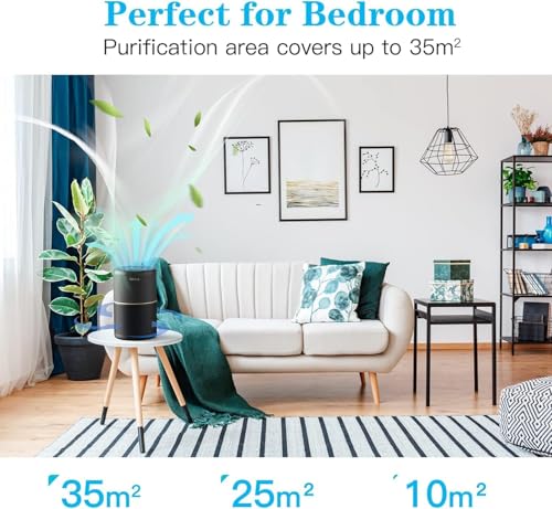 AIRTOK Purificatore Aria, Purificatore d'Aria per Allergie con Spugna Aromatica, Filtro H13 HEPA rimuove il 99,97% di polvere, polline e odori di animali domestici, con Luce notturna, 25dB - Funzionalità e accessori