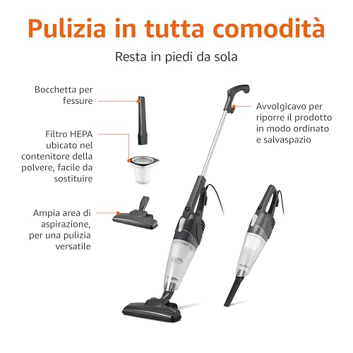 Amazon Basics Scopa Elettrica con Filo, Multifunzione 2-in-1, Motore ECO, Filtro HEPA, Ultra Leggera, Nero - Prova pratica