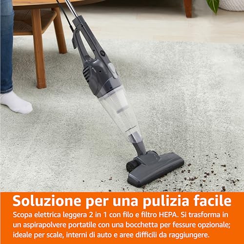 Amazon Basics Scopa Elettrica con Filo, Multifunzione 2-in-1, Motore ECO, Filtro HEPA, Ultra Leggera, Nero - Dettaglio recensione 4