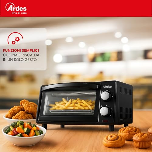 Ardes Gustavo Dark AR6211B - Fornetto Elettrico 10 litri - Forno elettrico con temperatura regolabile 100-230°C, timer 60' con spegnimento automatico, Doppio Vetro, Leccarda e Griglia Incluse - Dettaglio recensione 4