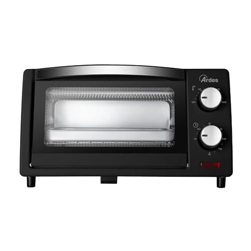 Ardes Gustavo Dark AR6211B - Fornetto Elettrico 10 litri - Forno elettrico con temperatura regolabile 100-230°C, timer 60' con spegnimento automatico, Doppio Vetro, Leccarda e Griglia Incluse - Design e materiali