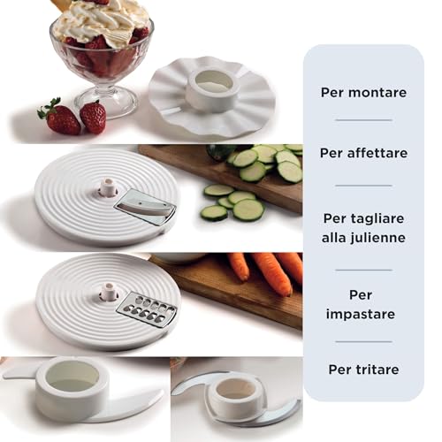 Ariete 1781 Robot da cucina Vintage, 1000W, Capacità 2,1L (utilizzabile 1,2L), Per preparazione impasti, Celeste - Funzionalità e accessori