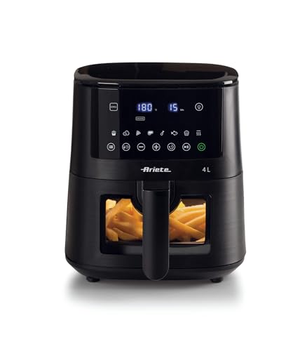 Ariete 4633 Friggitrice ad aria 4L, 1400W, Capacità 4L, 9 programmi, Funzione Shake e Grill, Temperatura fino a 200°C, Nero - Design e materiali