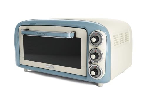 Ariete 979 Forno Elettrico di Design 18 Litri - Ideale per pizza da 30 cm - Doppio vetro - 1380 Watt - Acciaio Inox - Linea Vintage - Celeste - Design e materiali