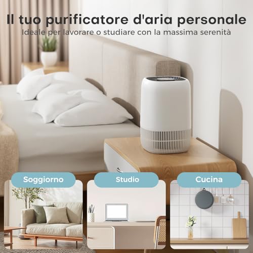 AROEVE Purificatore d'Aria con Filtro HEPA H13 a 3 Stadi, Risparmio Energetico 5W & Silenzioso 22 dB, Rimuove Polline Fumo Peli di Animali, Funzione Diffusione Aromi, per Stanze fino a 20㎡ - Prova pratica