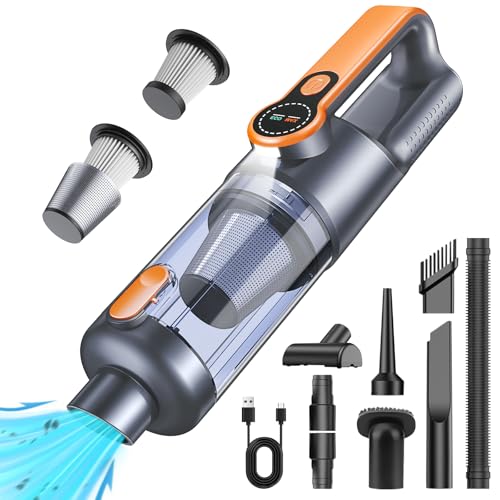 Aspirapolvere Senza Fili, 26000Pa Aspirapolvere Auto Potente, Scarico Polvere One-touch, Motore Brushless, Aspirapolvere Portatile Multifunzione 4 in 1, con display HD e Illuminazione, Arancione - Design e materiali
