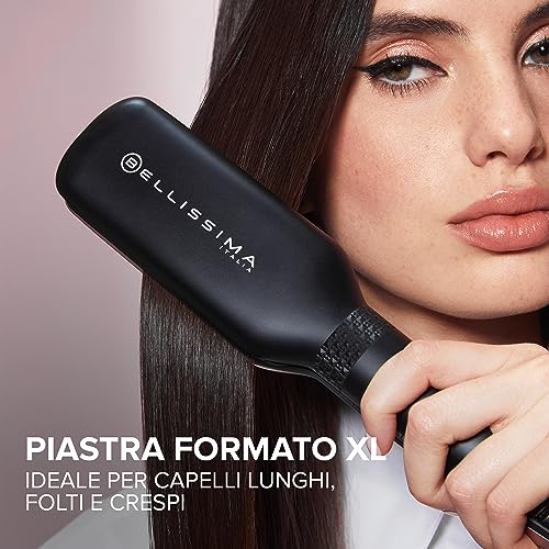 Bellissima Imetec XL ION, piastra per capelli lisci, piastre larghe, ionizzatore, rivestimento ceramica e cheratina, 5 temperature da 150 a 230°C, riscaldamento rapido, cavo 1,8 m - Funzionalità e accessori