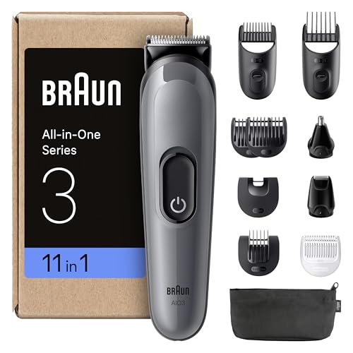 Braun Rifinitore All-In-One Series 3, Rasoio Elettrico Barba E Capelli 11In1, Con Lama Ultra Affilata, 14 Lunghezze, 50 Minuti di Autonomia, Styling Facile e Veloce Per Viso E Capelli, AIO3565 Grigio - Design e materiali