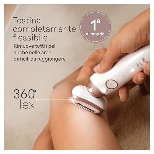 Braun Silk-épil 9 Flex Epilatore Elettrico Donna Con Testina Flessibile a 360° Per Epilazione Semplice, Wet & Dry, Pelle Liscia a Lungo, Idea Regalo, 9-030 3D, Bianco/Rosa - Funzionalità e accessori