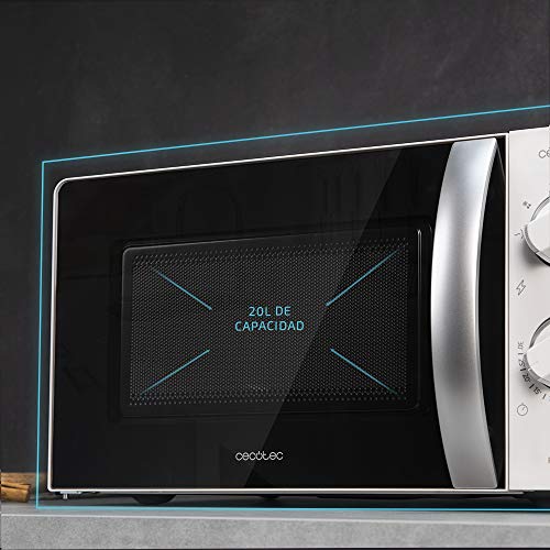 Cecotec Forno a Microonde con Grill ProClean 2110 da 20 Litri, 700W, con 6 livelli di potenza, funzione grill, tecnologia 3DWave, modalità scongelamento, timer fino a 30 minuti - Funzionalità e accessori