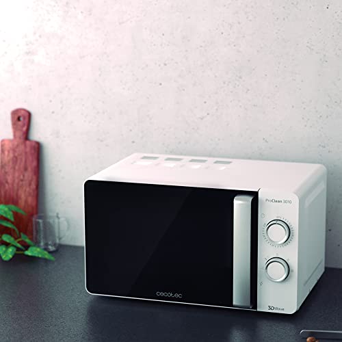 Cecotec Forno a Microonde ProClean 3010 da 20 Litri, 700 W, rivestimento Ready2Clean, tecnologia 3DWave, modalità scongelamento, 6 livelli di potenza, timer 30 minuti - Funzionalità e accessori