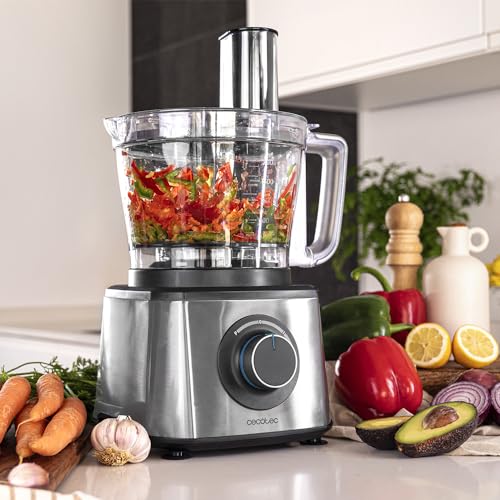 Cecotec Processore di alimenti Paprika 1300, 2000W di Potenza, Acciaio Inossidabile, Ciotola da 3,5 L, 2 Velocità, 3 Dischi da Taglio, 1 Lama per Tritare e 1 per Impastare - Funzionalità e accessori