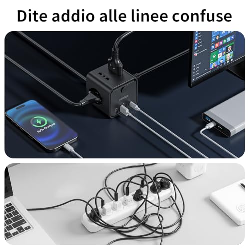 Ciabatta Elettrica Multipresa con 4 Prese Universali 10/16A ITA e Schuko, 2 M Prolunga Elettrica con 2 USB A+2 USB C,Presa Multipla Spina Piatta Salvaspazio con Interruttori per Casa, Ufficio Nero - Dettaglio recensione 4