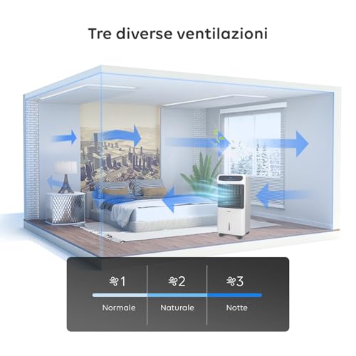 Climatizzatore Portatile 4-in-1 80/2000W: Riscaldamento, Raffreddamento, Umidificatore e Purificatore d'Aria, Facile da Spostare - Ideale per Stanze fino a 80m², 61x32x33cm - Funzionalità e accessori