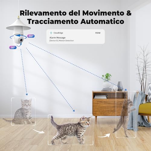 Codnida 2K Telecamera Lampadina WiFi Esterno per E27 Portalampada, PTZ Videocamera di Sorveglianza con Allarme Sonoro e Luminoso, Tracciamento del Movimento, visione notturna a colori, LC323 - Funzionalità e accessori