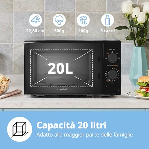 COMFEE' Forno a Microonde Nero, 20 Litri, 700 W, 5 Livelli di Potenza, Funzione di Scongelamento Rapido, Timer Manuale, Design Compatto-CM-M202CC(BK) - Prova pratica