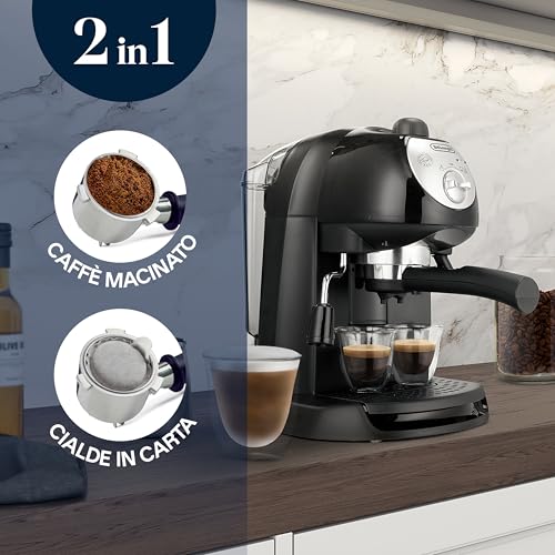 De'Longhi EC201.CD.B Macchina manuale da Caffè Espresso e Cappuccino, Caffè in Polvere o in Cialde E.S.E., Montalatte classico per Cappuccini, Serbatoio Estraibile da 1.1 L, Caldaia acciaio inox - Prova pratica