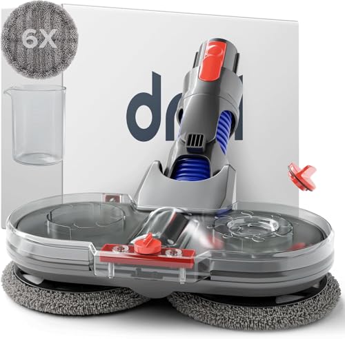 Dripl Testa di Mocio Elettrico per Dyson V7/V8/V10/V11/V15/Gen5 Aspirapolvere con serbatoio d'acqua removibile, 6 spazzole lavapavimenti e contenitore di riempimento (V7/V8/V10/V11/V15/Gen5) - Design e materiali