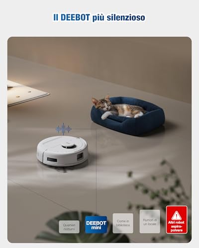 ECOVACS DEEBOT MINI Robot Aspirapolvere Lavapavimenti, 9000Pa, ZeroTangle 2.0, TrueMapping 2.0, Asciugatura ad Aria Calda 45°C, Svuotamento Automatico, Lavaggio Profondo Intelligente, Blu - Funzionalità e accessori