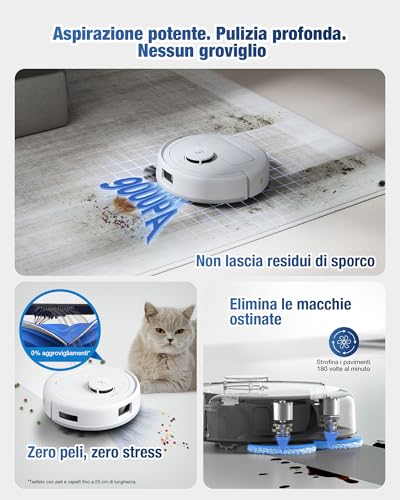 ECOVACS DEEBOT MINI Robot Aspirapolvere Lavapavimenti, 9000Pa, ZeroTangle 2.0, TrueMapping 2.0, Asciugatura ad Aria Calda 45°C, Svuotamento Automatico, Lavaggio Profondo Intelligente, Blu - Dettaglio recensione 4