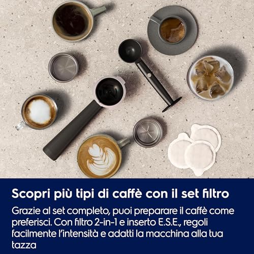Electrolux Explore 6 Macchina per Caffè Espresso e Cappuccino E6EC1-6BST, 2 tazze, tecnologia ThermoBlock, set filtro 2-1 incluso, Caffè in Polvere e Cialde E.S.E., colore nero - Funzionalità e accessori