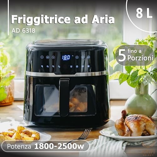 Friggitrice ad Aria 8 Litri XXL Digitale 1800 Watt Adler AD6318 – Airfryer 4 in 1 per 3-5 Persone, con 9 Programmi, Cestello Antiaderente, Display Touch + 100 Pz Carta Forno Omaggio (Nera, 8 Litri) - Prova pratica