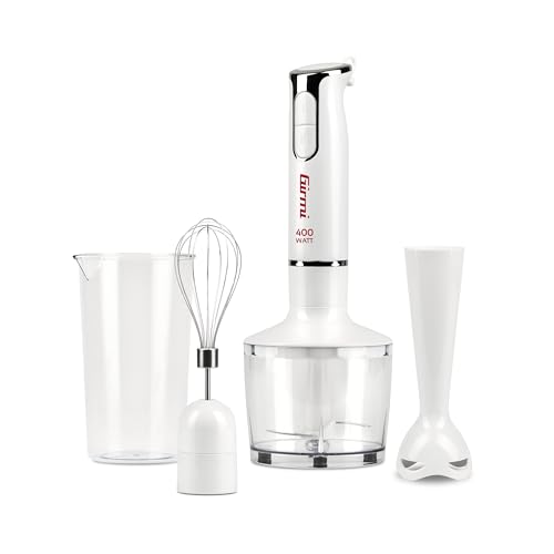 Girmi MX17 Mixer ad immersione con Kit, 3 in 1 frullatore-mixer-frusta, 400 W, Motore DC, 2 Velocità, Lame INOX, Misurino da 700cc incluso, Bianco - Design e materiali