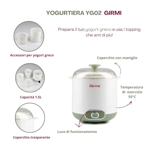 Girmi YG02, Yogurtiera Elettrica con Accessori per Yogurt Greco, Capacità Totale 1,5 litri, 2 Contenitori per utilizzo continuo, Coperchio trasparente con maniglia, Bianco/Verde - Prova pratica