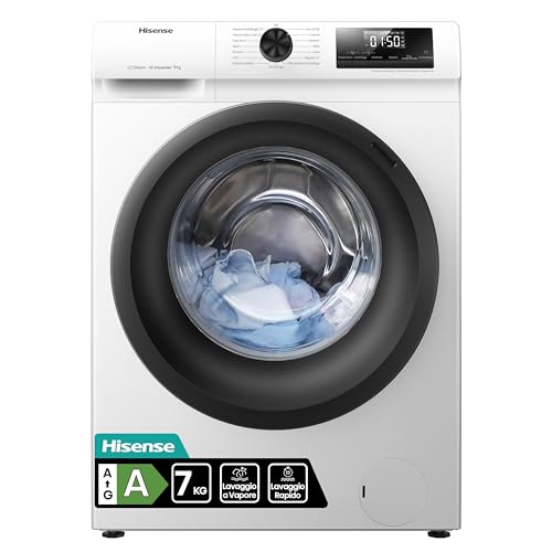 Hisense WFQE7012EVM Lavatrice Slim Carica Frontale, 7kg, Classe A, 1200 giri, Vapore, Motore Inverter - Design e materiali