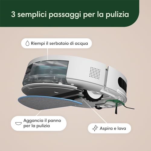 iRobot Roomba Combo Essential, Robot Aspirapolvere Lavapavimenti, Potente Aspirazione e Pulizia, Sistema di Pulizia a 4 fasi, Tre Livelli di Aspirazione, Controllabile Tramite App, Bianco - Funzionalità e accessori
