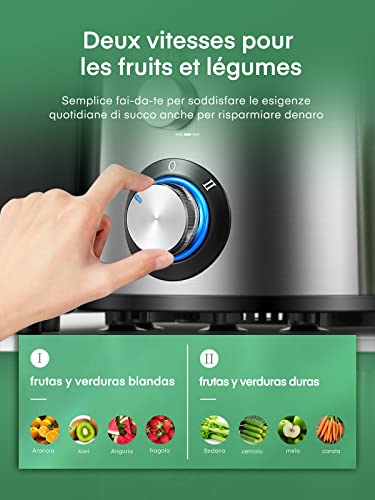 Juilist Centrifuga Frutta e Verdura 600W, Estrattore Frutta e Verdura Facile da Pulire, 65 MM Bocca Larga, Acciaio Inox, 2 Velocità, Spazzola & Ricetta - Dettaglio recensione 4