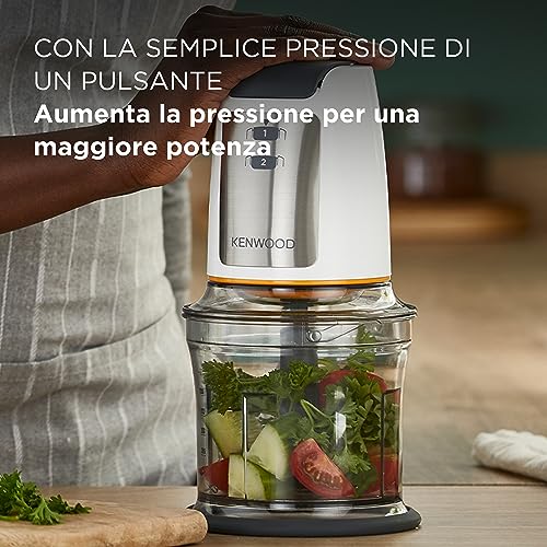 Kenwood Chopper CHP61.100WH, Potenza 500W, Ciotola da 0.5L, 2 velocità, Sistema a quattro lame, Anello antiscivolo per la stabilità del tritatutto, Lavabile in Lavastoviglie, Bianco/SIlver - Funzionalità e accessori