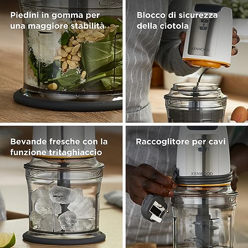 Kenwood Chopper CHP61.100WH, Potenza 500W, Ciotola da 0.5L, 2 velocità, Sistema a quattro lame, Anello antiscivolo per la stabilità del tritatutto, Lavabile in Lavastoviglie, Bianco/SIlver - Dettaglio recensione 4