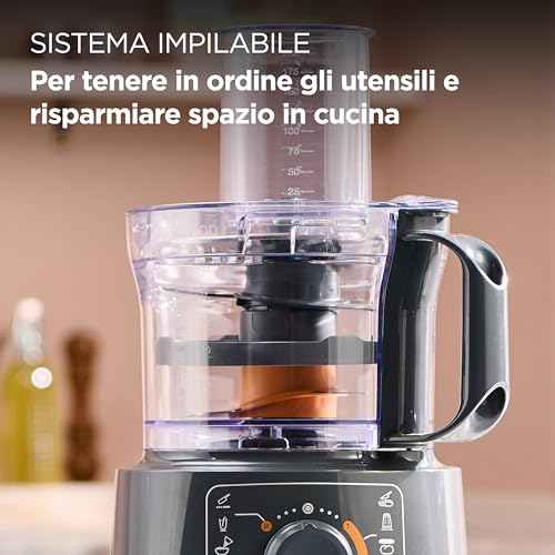 Kenwood Multipro Compact FDP31.020GY Modello 2023, Robot Tritatutto da cucina con 2 velocità di Lavorazione + Pulse, Ciotola da 2,1L, Tagliaverdure Elettrico per Tritare, Grattugiare e Impastare, 800w - Funzionalità e accessori