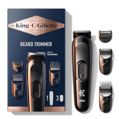 King C. Gillette Kit REGOLABARBA UOMO, 1 Testina, 3 Pettini Regolatori, 1 Spazzolina, 1 Caricatore, RASOIO BARBA ELETTRICO, Idea Regalo Uomo Kit professionale - Design e materiali