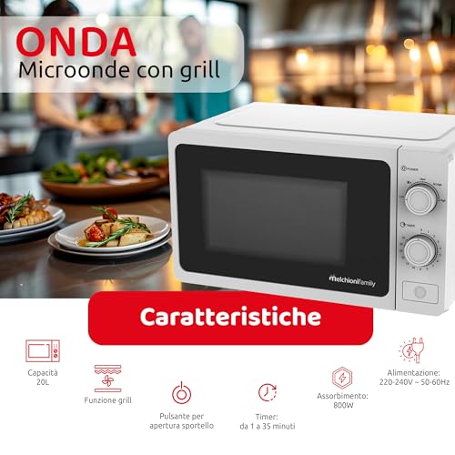 Melchioni Family Forno Microonde con Grill 20L, ONDA, Multifunzione, 800W, Regolazione Manuale, Funzione Grill, Timer 1-35 Min, Dimensioni 45,1x31,9x25,4 cm - Dettaglio recensione 4