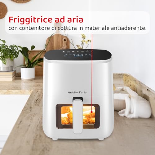 Melchioni Family | MARIANNA NEW Friggitrice ad Aria 5L Air Fryer Compatta con Contenitore Antiaderente, Display Touch, 7 Programmi, Timer 60 min, Temperatura 80°-200°C, 1500W - Dettaglio recensione 4
