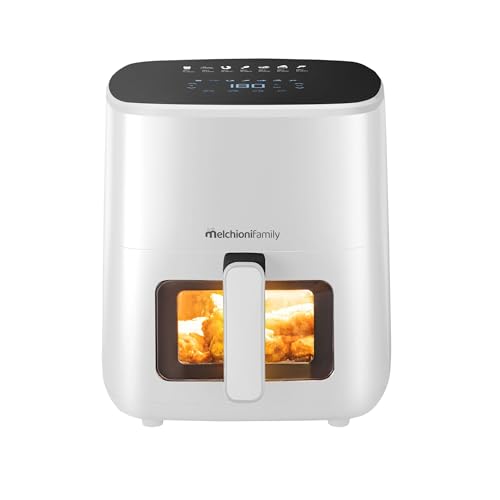 Melchioni Family | MARIANNA NEW Friggitrice ad Aria 5L Air Fryer Compatta con Contenitore Antiaderente, Display Touch, 7 Programmi, Timer 60 min, Temperatura 80°-200°C, 1500W - Design e materiali