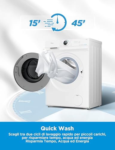 Midea MF10EW70B Lavatrice Slim Carica Frontale, 7 kg, 1400 Giri, Classe A, Vapore, Motore BLDC, Programma Rapido, Varie Temperature dell'Acqua, White - Dettaglio recensione 4