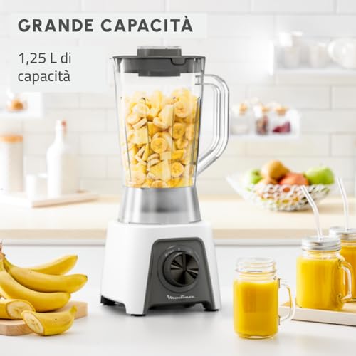 Moulinex Blendeo + Frullatore Elettrico, 450 W, 1.5 L, Tritatutto con 2 Velocità, Funzione Pulse e Tritaghiaccio, Blender Frullato, Etichetta Duraforce e Tappo Dosatore, Bianco, LM2C01 - Prova pratica
