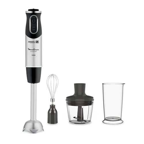 Moulinex DD6558 Quickchef 3in1 Frullatore a Immersione, 1000 W, Mixer con Tecnologia Powelix e 10 Velocità, 3 Accessori, Bicchiere 800 ml, Tritatutto 500 ml e Frusta, Lame in Acciaio Inossidabile - Design e materiali