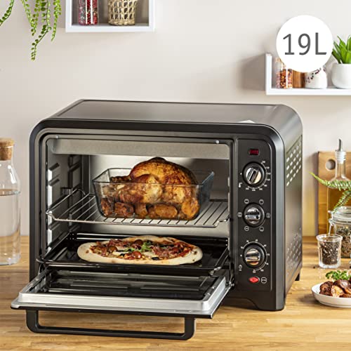 Moulinex OX444810 Optimo Forno Elettrico Ventilato 19 litri, Potenza 1380 W, Max 240°C, Forno per Pizza, Carne, Pesce, Dolci, con 6 Modalità di Cottura, Timer, 2 Accessori - Funzionalità e accessori