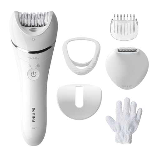 Philips Epilator Series 8000, dispositivo di epilazione Wet & Dry cordless per gambe e corpo con 6 accessori, rifinitore ed esfoliante corpo, modello BRE715/00 - Design e materiali