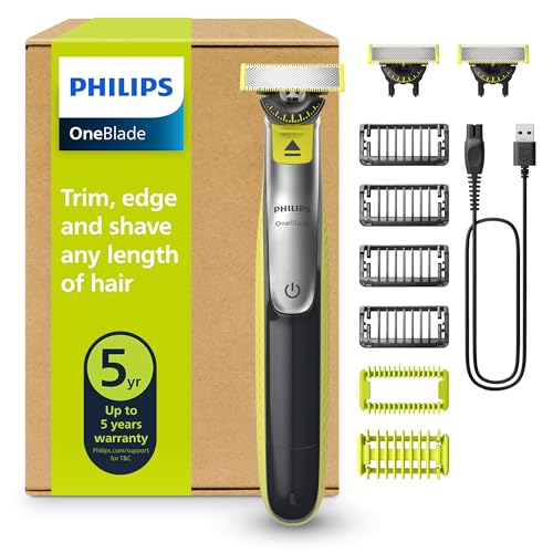 Philips OneBlade QP2834/31 - Regolabarba elettrico 360 autentico, per viso e corpo, 3 lame da 360, 4 pettini per barba (1, 2, 3, 5 mm), 1 kit per il corpo - Design e materiali