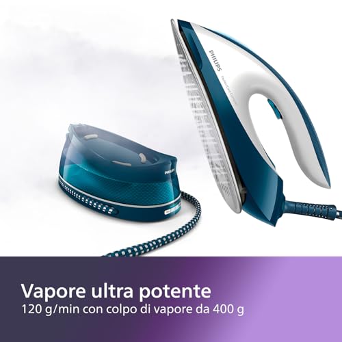 Philips PerfectCare Compact Ferro da Stiro con Caldaia - 2400W, Colpo di Vapore 400g, Pressione 6,5 Bar, Tecnologia OptimalTEMP, Serbatoio 1,5 l, Bianco/Blu (GC7844/20) - Funzionalità e accessori