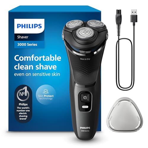 Philips rasoio elettrico serie 3000 - Rasoio elettrico Wet & Dry per uomo con tecnologia SkinProtect, colore Dark Moon, rifinitore a scomparsa, rasoio cordless (modello S3145/00) - Design e materiali