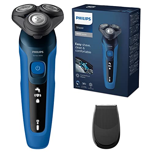 Philips S5466/18 - Rasoio Elettrico Serie 5000, Pelle Bagnata e Asciutta, Lame Auto-Affilanti ComfortTech, Testine per Contorno Viso a 360°, Display LED, Rifinitore ad Aggancio - Design e materiali