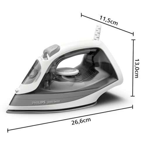 Philips Serie 2000 Ferro da stiro - Fino a 25g/min di vapore. 2000W. Serbatoio 250ml. 4 Impostazioni del vapore. Piastra in ceramica. Leggero per una stiratura rapida e facile. Grigio (DST2020/80) - Funzionalità e accessori