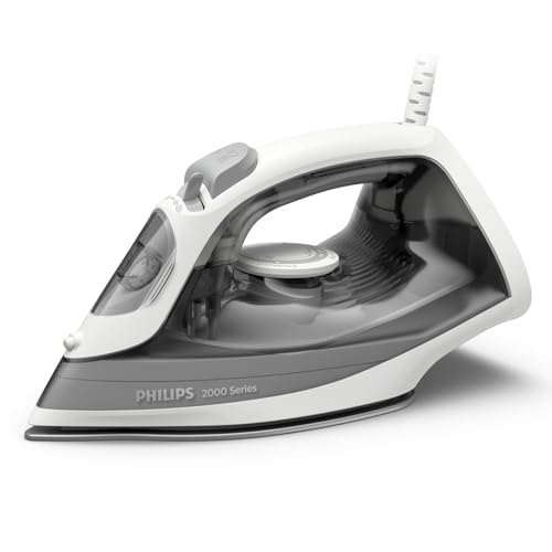 Philips Serie 2000 Ferro da stiro - Fino a 25g/min di vapore. 2000W. Serbatoio 250ml. 4 Impostazioni del vapore. Piastra in ceramica. Leggero per una stiratura rapida e facile. Grigio (DST2020/80) - Design e materiali